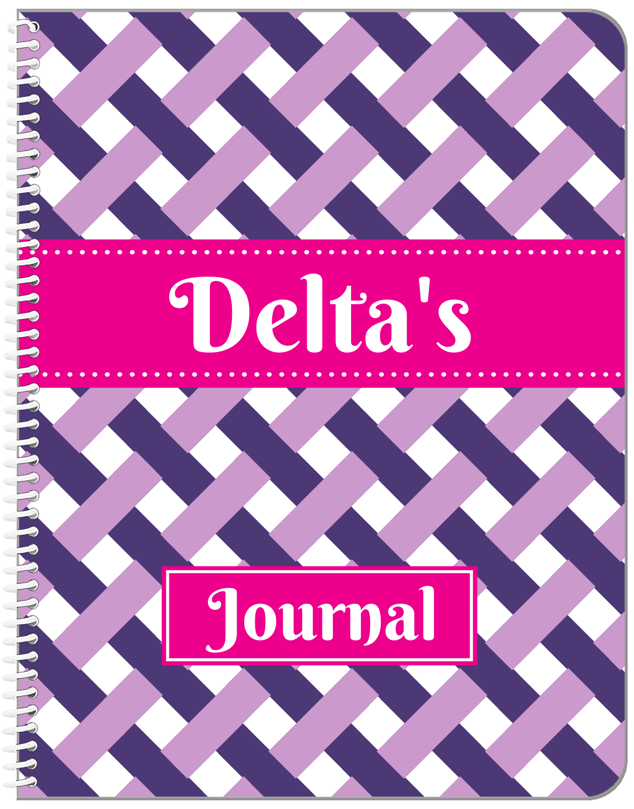Personalized Trellis Notebook III - Purple and Pink - Ribbon Nameplate - Front View