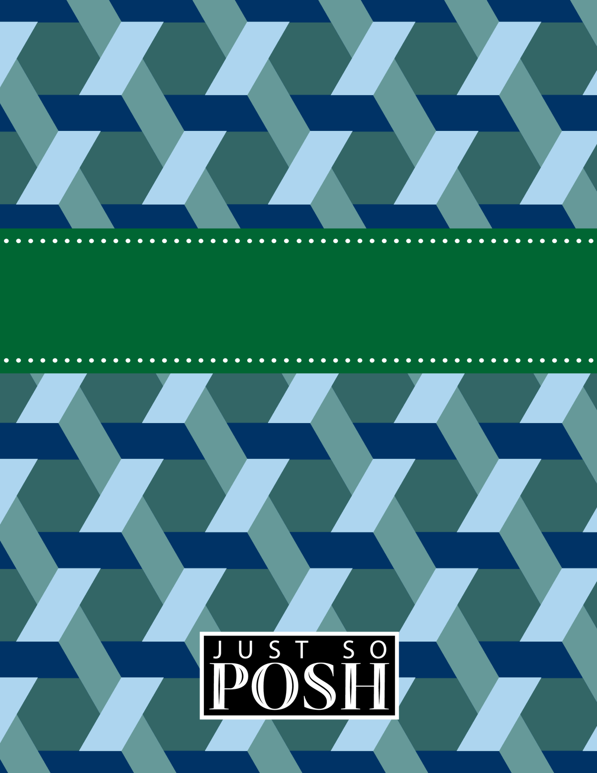 Personalized Trellis Notebook II - Blue and Green - Ribbon Nameplate - Back View