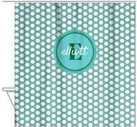 Thumbnail for Personalized Trellis I Shower Curtain - Teal and Green - Circle Nameplate - Hanging View