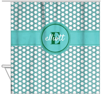 Thumbnail for Personalized Trellis I Shower Curtain - Teal and Green - Circle Ribbon Nameplate - Hanging View