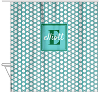 Thumbnail for Personalized Trellis I Shower Curtain - Teal and Green - Square Nameplate - Hanging View