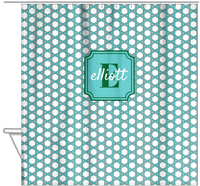 Thumbnail for Personalized Trellis I Shower Curtain - Teal and Green - Stamp Nameplate - Hanging View