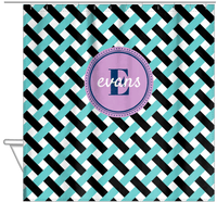 Thumbnail for Personalized Trellis III Shower Curtain - Teal and Black - Circle Nameplate - Hanging View