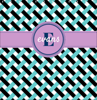 Thumbnail for Personalized Trellis III Shower Curtain - Teal and Black - Circle Ribbon Nameplate - Decorate View