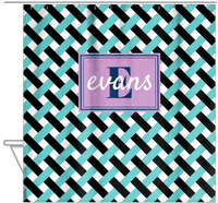 Thumbnail for Personalized Trellis III Shower Curtain - Teal and Black - Rectangle Nameplate - Hanging View