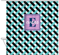Thumbnail for Personalized Trellis III Shower Curtain - Teal and Black - Square Nameplate - Hanging View