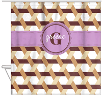 Thumbnail for Personalized Trellis II Shower Curtain - Brown - Circle Ribbon Nameplate - Hanging View