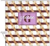 Thumbnail for Personalized Trellis II Shower Curtain - Brown - Rectangle Nameplate - Hanging View