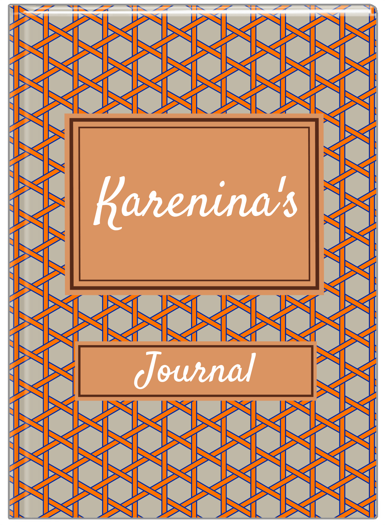 Personalized Trellis I Journal - Orange and Tan - Rectangle Nameplate - Front View
