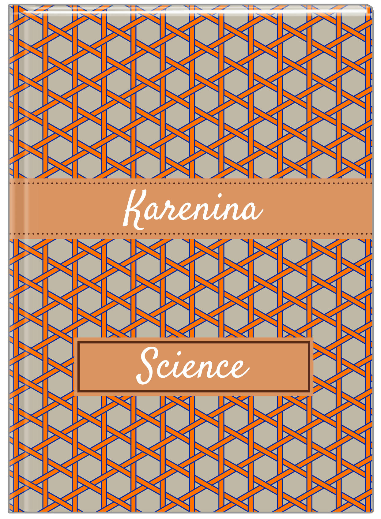 Personalized Trellis I Journal - Orange and Tan - Ribbon Nameplate - Front View