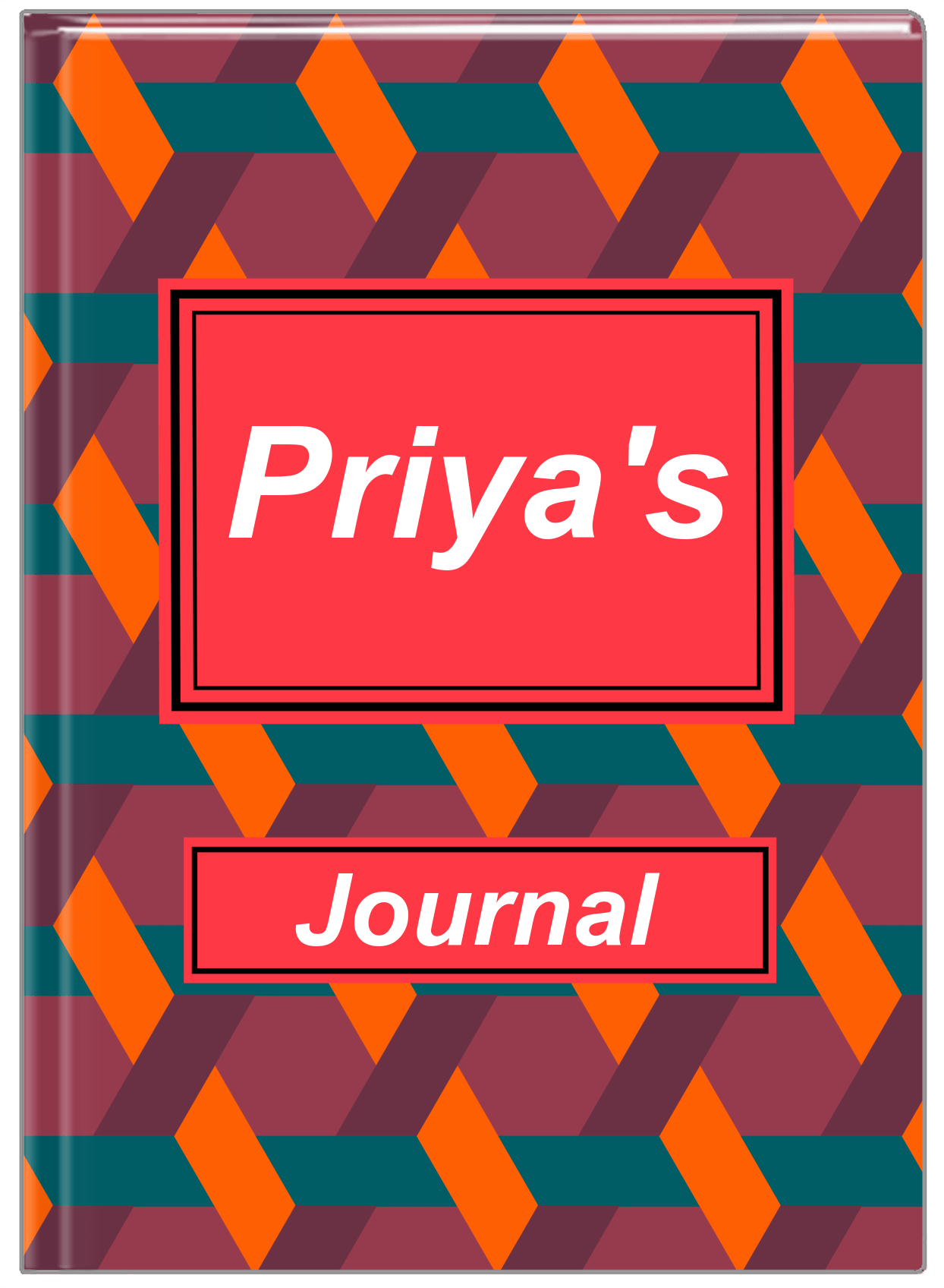 Personalized Trellis II Journal - Purple and Orange - Rectangle Nameplate - Front View