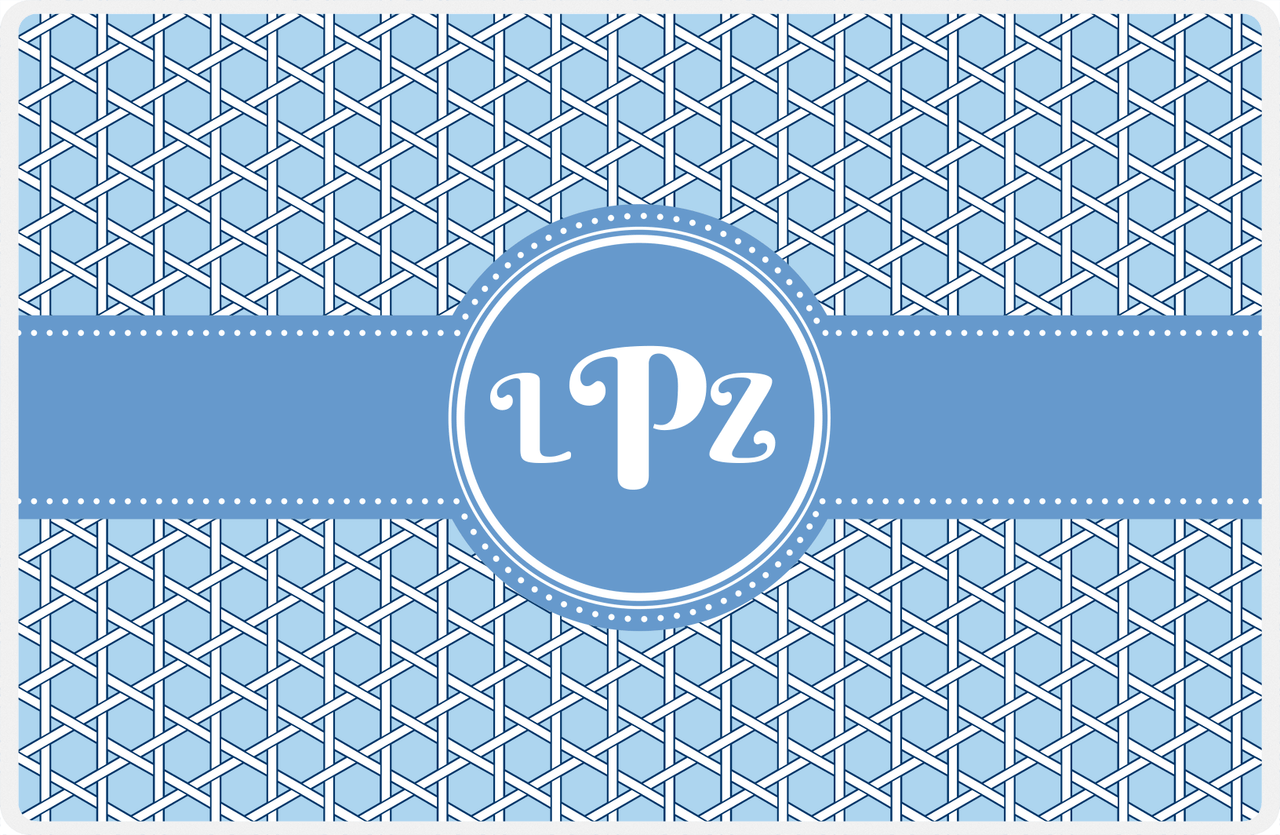 Personalized Trellis Placemat - Navy and Light Blue - Glacier Circle Frame with Ribbon -  View