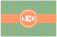 Thumbnail for Personalized Trellis Placemat - Viking Blue and Mustard - Tangerine Circle Frame with Ribbon -  View