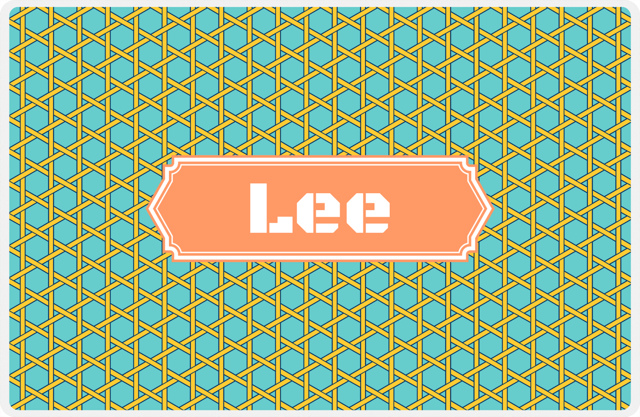 Personalized Trellis Placemat - Viking Blue and Mustard - Tangerine Decorative Rectangle Frame -  View
