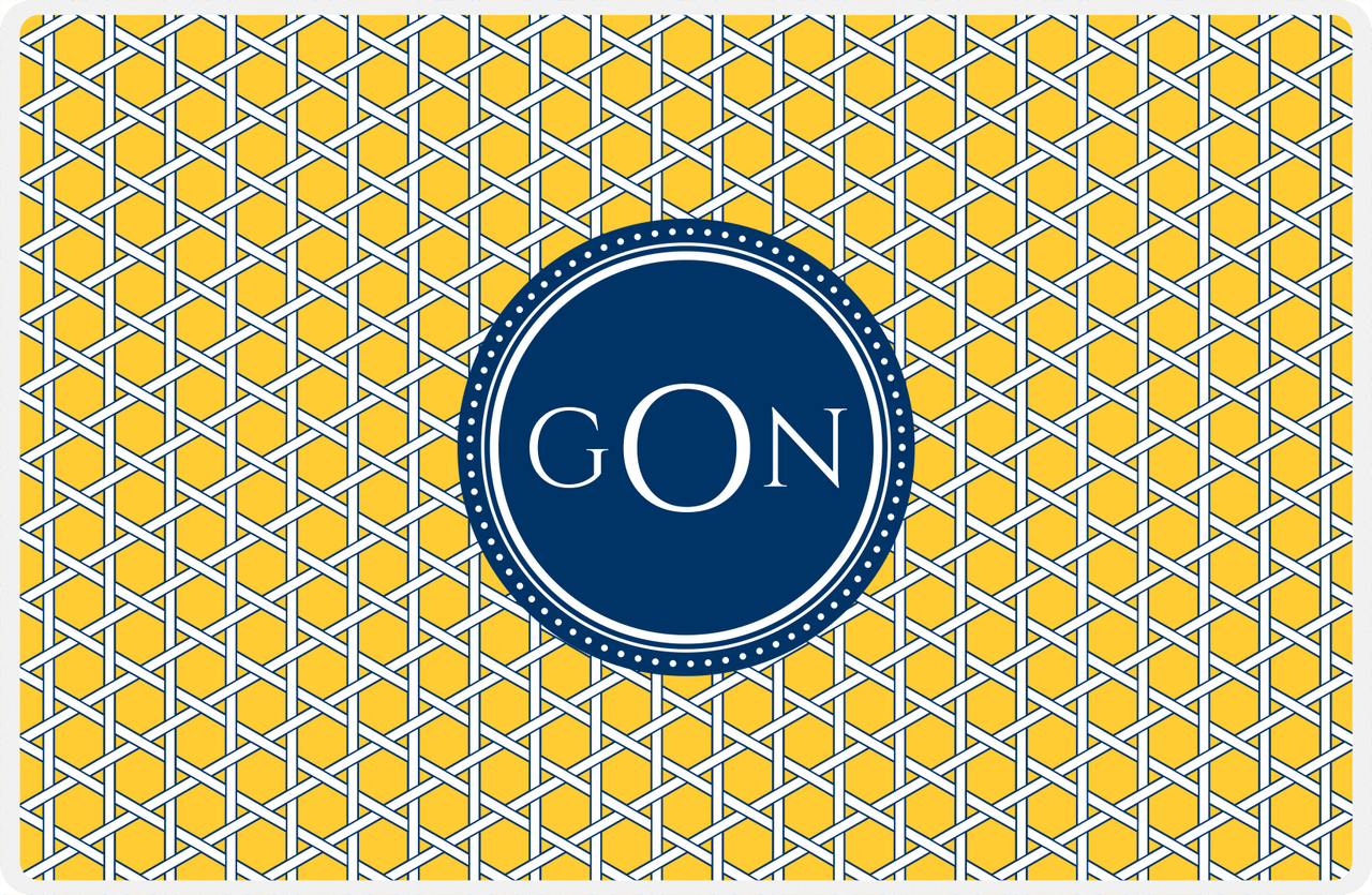 Personalized Trellis Placemat - Navy and Mustard - Navy Circle Frame -  View