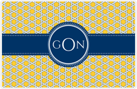 Thumbnail for Personalized Trellis Placemat - Navy and Mustard - Navy Circle Frame with Ribbon -  View