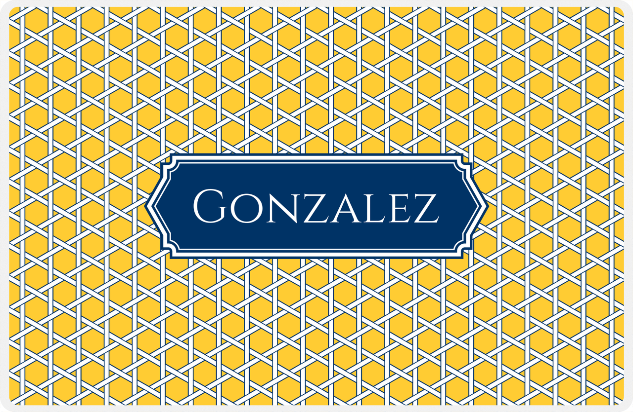 Personalized Trellis Placemat - Navy and Mustard - Navy Decorative Rectangle Frame -  View