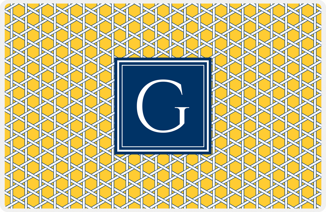 Personalized Trellis Placemat - Navy and Mustard - Navy Square Frame -  View