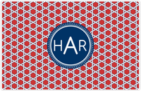 Thumbnail for Personalized Trellis Placemat - Cherry Red and White - Navy Circle Frame -  View