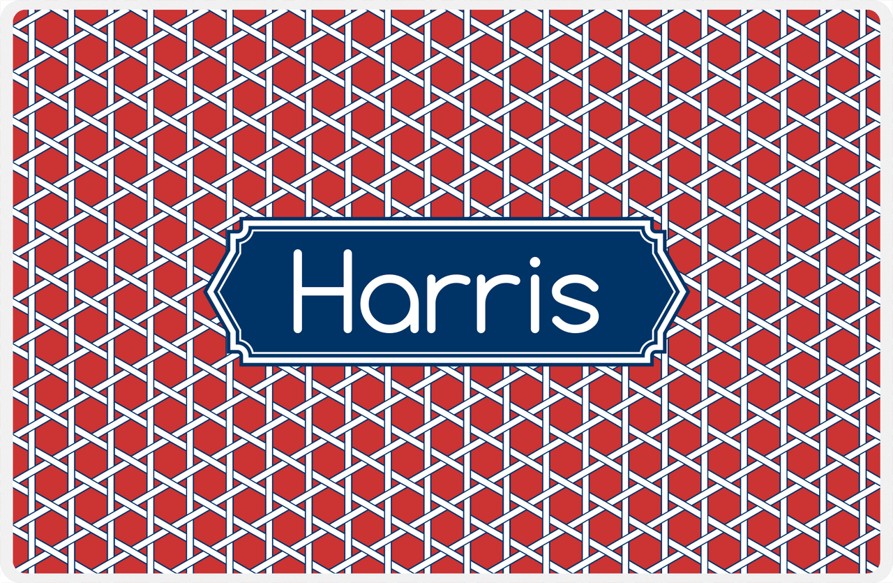 Personalized Trellis Placemat - Cherry Red and White - Navy Decorative Rectangle Frame -  View