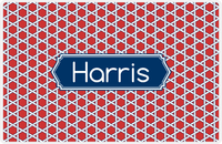 Thumbnail for Personalized Trellis Placemat - Cherry Red and White - Navy Decorative Rectangle Frame -  View