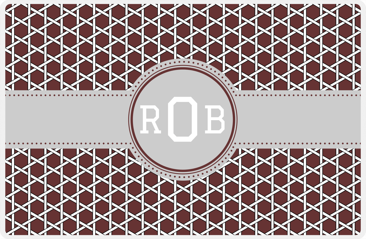 Personalized Trellis Placemat - Brown and White - Light Grey Circle Frame with Ribbon -  View