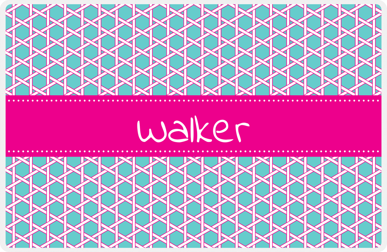 Personalized Trellis Placemat - Viking Blue and White - Hot Pink Ribbon Frame -  View