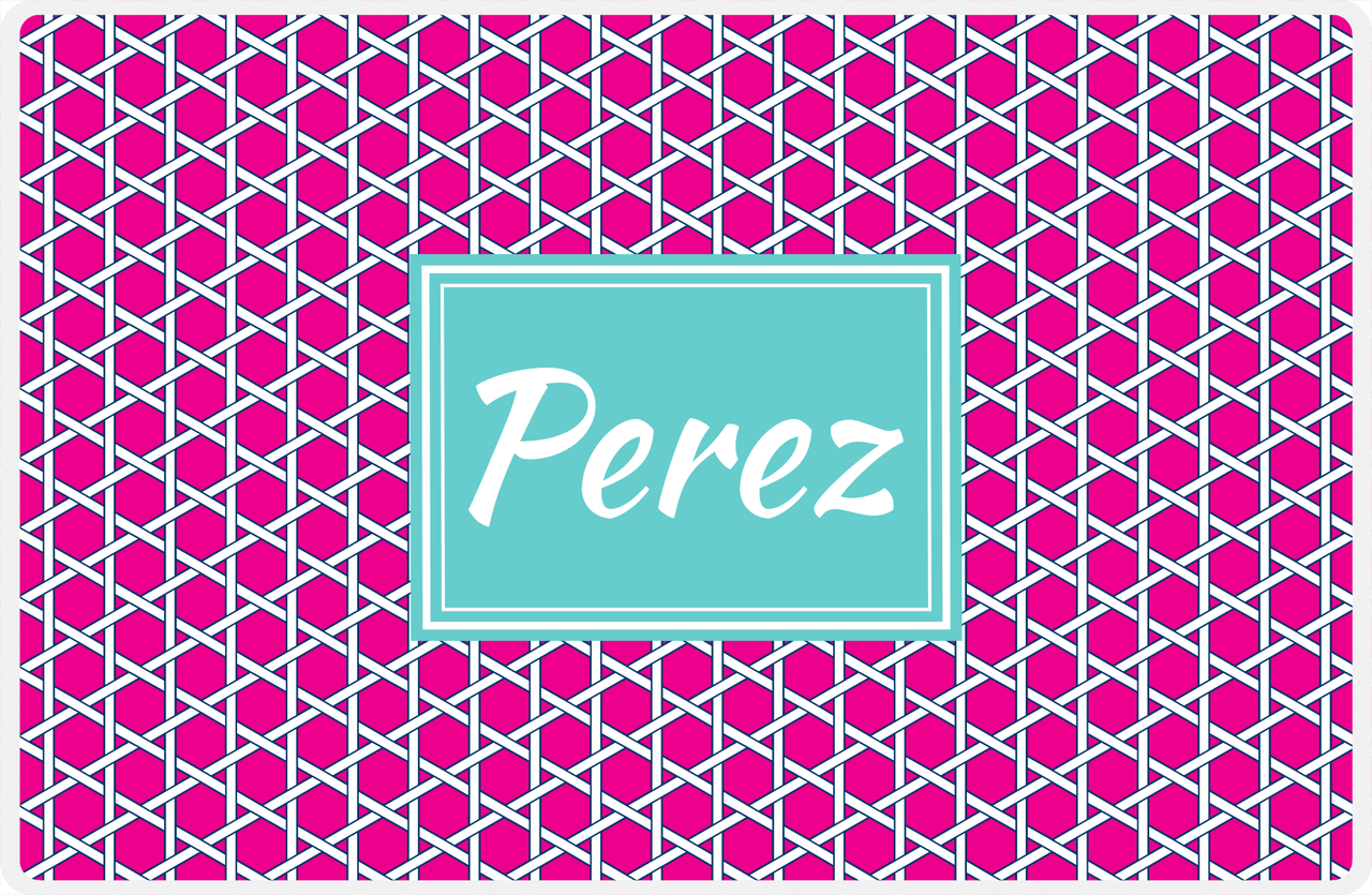 Personalized Trellis Placemat - Hot Pink and White - Viking Blue Rectangle Frame -  View