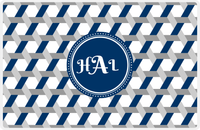 Thumbnail for Personalized Trellis II Placemat - Light Grey and White - Navy Circle Frame -  View