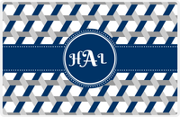 Thumbnail for Personalized Trellis II Placemat - Light Grey and White - Navy Circle Frame with Ribbon -  View