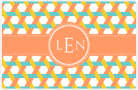 Thumbnail for Personalized Trellis II Placemat - Viking Blue and Mustard - Tangerine Circle Frame with Ribbon -  View