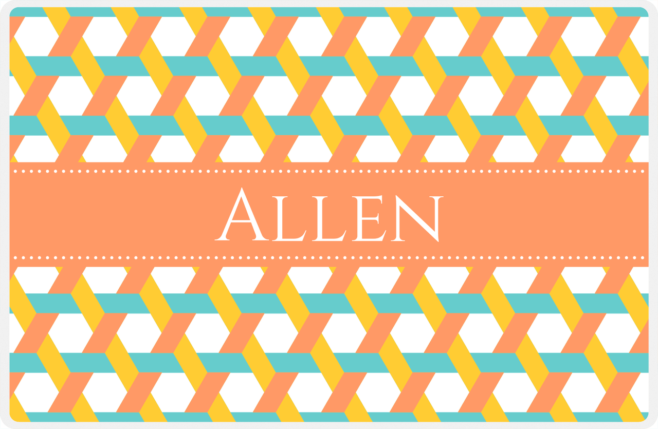 Personalized Trellis II Placemat - Viking Blue and Mustard - Tangerine Ribbon Frame -  View