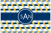 Thumbnail for Personalized Trellis II Placemat - Navy and Mustard - Navy Circle Frame with Ribbon -  View