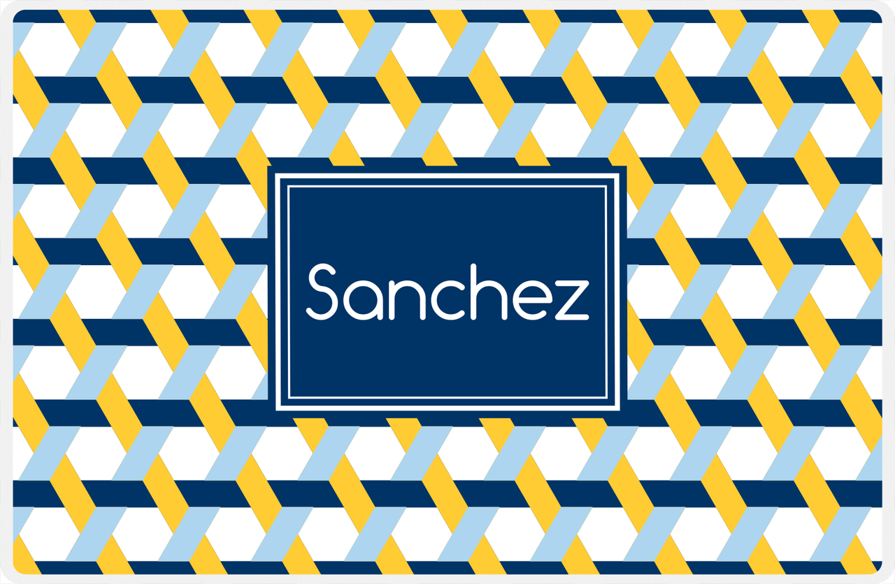 Personalized Trellis II Placemat - Navy and Mustard - Navy Rectangle Frame -  View