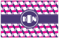 Thumbnail for Personalized Trellis II Placemat - Hot Pink and White - Indigo Circle Frame with Ribbon -  View