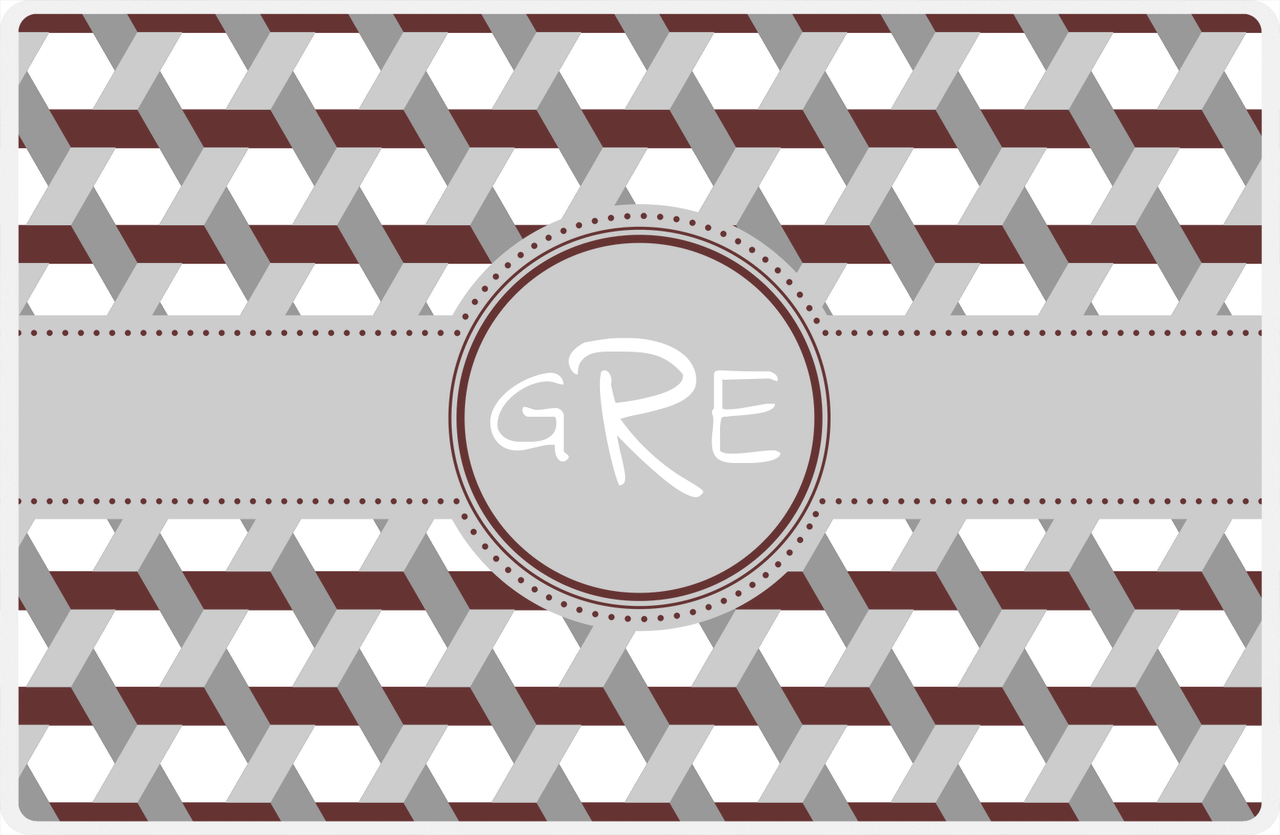 Personalized Trellis II Placemat - Brown and White - Light Grey Circle Frame with Ribbon -  View