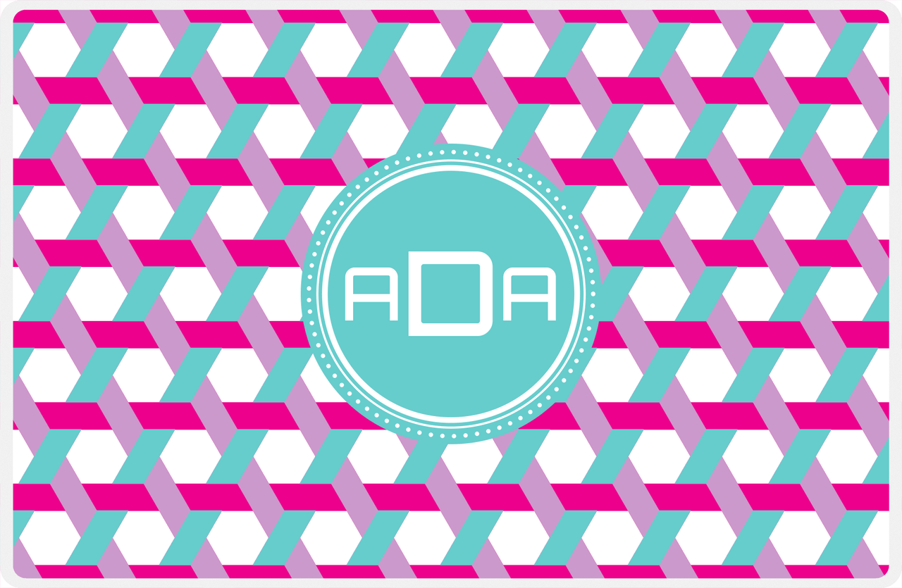 Personalized Trellis II Placemat - Hot Pink and White - Viking Blue Circle Frame -  View