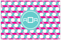 Thumbnail for Personalized Trellis II Placemat - Hot Pink and White - Viking Blue Circle Frame -  View