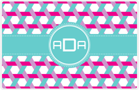 Thumbnail for Personalized Trellis II Placemat - Hot Pink and White - Viking Blue Circle Frame with Ribbon -  View