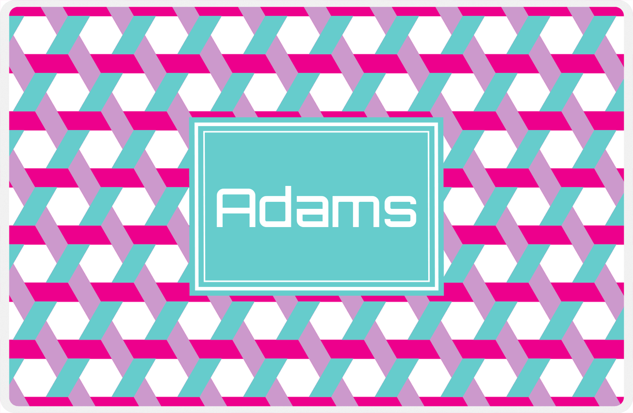 Personalized Trellis II Placemat - Hot Pink and White - Viking Blue Rectangle Frame -  View