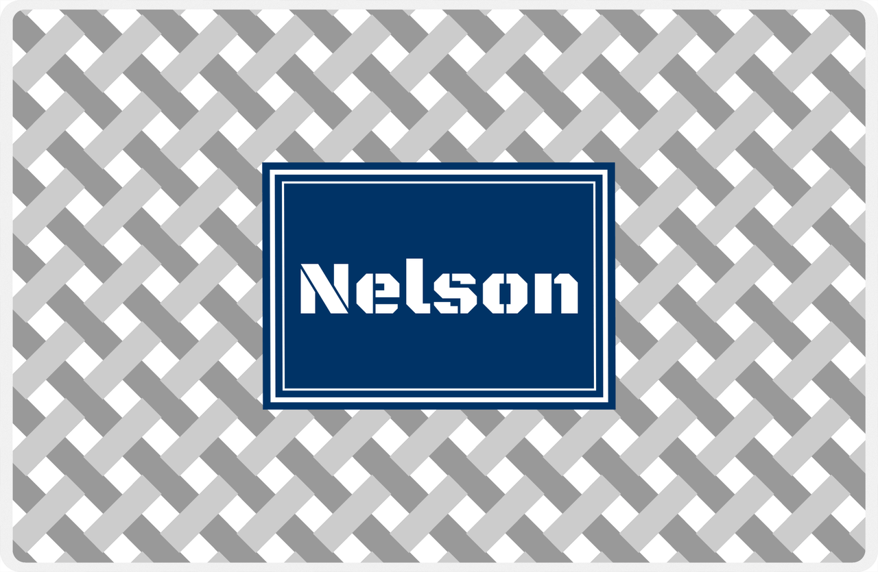 Personalized Trellis III Placemat - Light Grey and White - Navy Rectangle Frame -  View