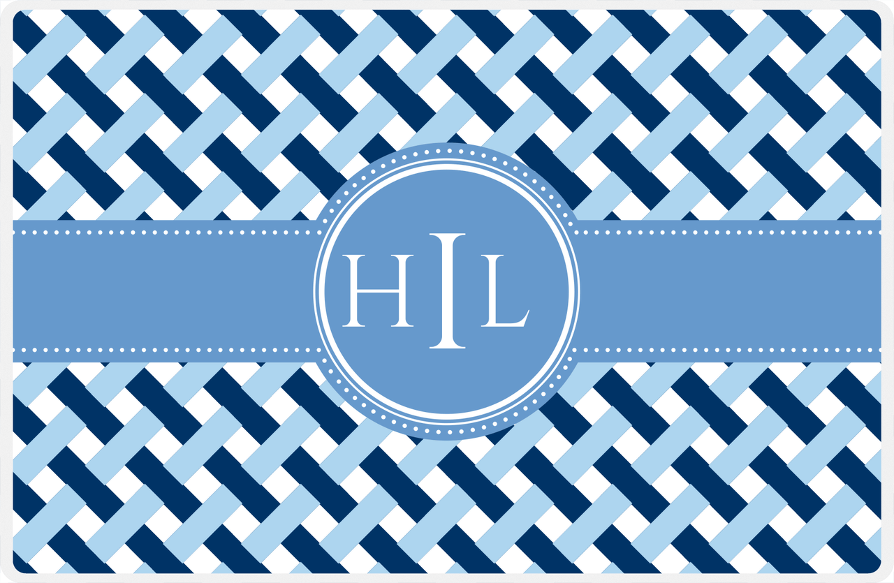 Personalized Trellis III Placemat - Navy and Light Blue - Glacier Circle Frame with Ribbon -  View