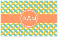 Thumbnail for Personalized Trellis III Placemat - Viking Blue and Mustard - Tangerine Circle Frame with Ribbon -  View