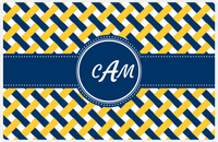 Thumbnail for Personalized Trellis III Placemat - Navy and Mustard - Navy Circle Frame with Ribbon -  View