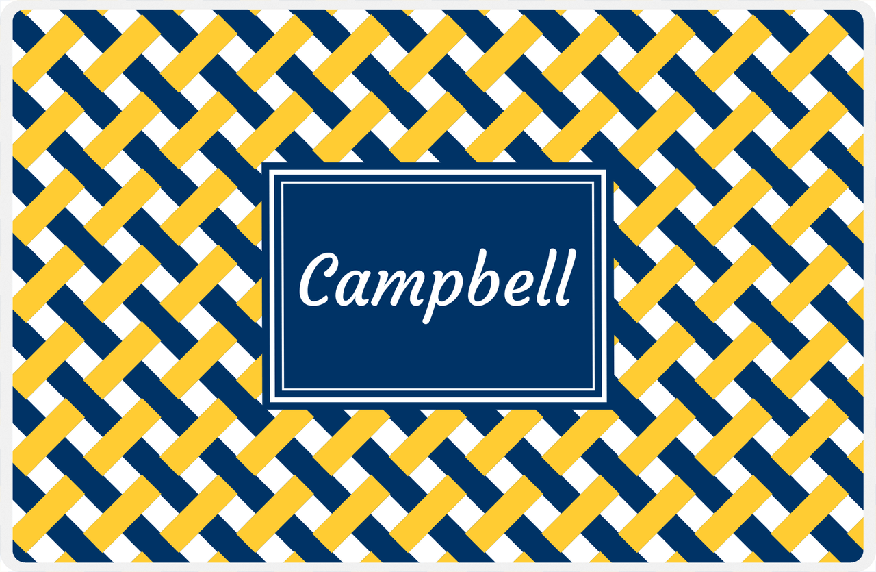 Personalized Trellis III Placemat - Navy and Mustard - Navy Rectangle Frame -  View