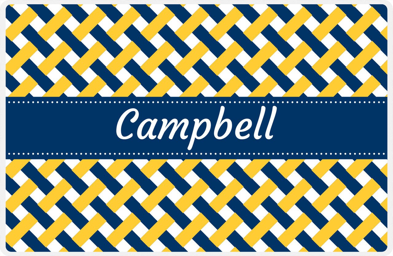 Personalized Trellis III Placemat - Navy and Mustard - Navy Ribbon Frame -  View