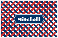 Thumbnail for Personalized Trellis III Placemat - Cherry Red and White - Navy Decorative Rectangle Frame -  View