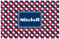 Thumbnail for Personalized Trellis III Placemat - Cherry Red and White - Navy Rectangle Frame -  View