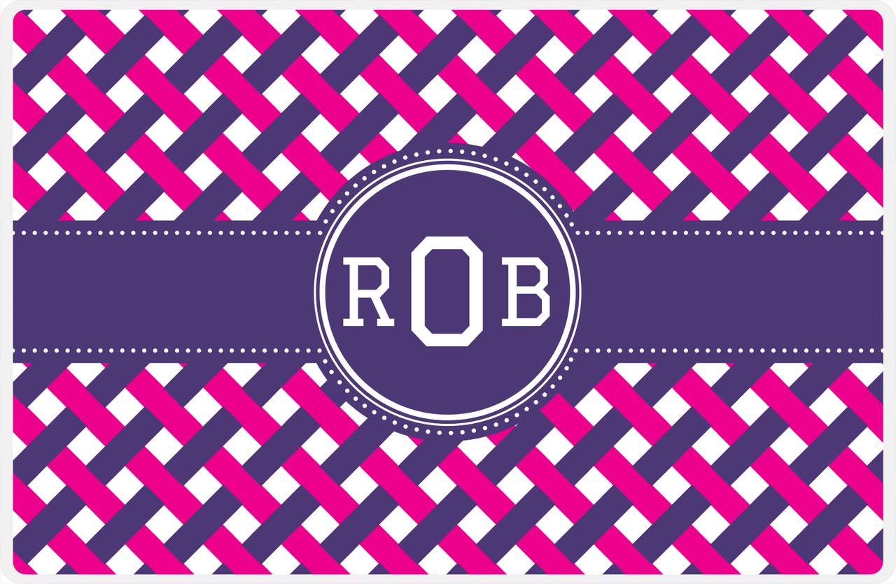 Personalized Trellis III Placemat - Hot Pink and White - Indigo Circle Frame with Ribbon -  View
