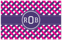 Thumbnail for Personalized Trellis III Placemat - Hot Pink and White - Indigo Circle Frame with Ribbon -  View